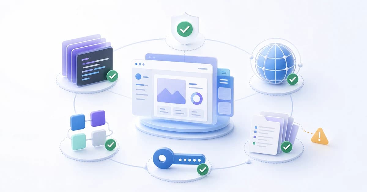 Illustration of the ownership components of a digital product: code, domain, accounts, access and documentation connected to the central product